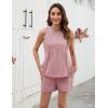 imageBlooming Jelly Womens Summer Two Piece Sets Vacation Outfits Pleated Button Linen Matching Set Tank Top Shorts with PocketsPink