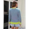 imageBlooming Jelly Womens Sweaters Striped V Neck Fall Outfits 2024Color Block Pullover Tops Winter ClothesBlue Pink