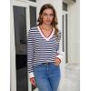 imageBlooming Jelly Womens Sweaters Striped V Neck Fall Outfits 2024Color Block Pullover Tops Winter ClothesBlue White