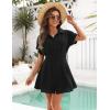 imageBlooming Jelly Womens Swimsuit Coverup Beach Bathing Suit Cover Up Button Down Shirt Dresses Pleated Bikini SwimwearBlack