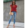 imageBlooming Jelly Womens White Blouse V Neck Ruffle Sleeve Flowy Shirts Dressy Casual Cute Summer TopsRed