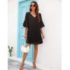 imageBlooming Jelly Womens White Dresses Short Sleeve V Neck Ruffle Cute Sun Dress Chiffon Flowy Shift Mini DressBlack