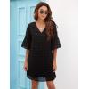 imageBlooming Jelly Womens White Dresses Short Sleeve V Neck Ruffle Cute Sun Dress Chiffon Flowy Shift Mini DressBlack