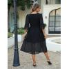 imageBlooming Jelly Womens White Dresses Short Sleeve V Neck Ruffle Cute Sun Dress Chiffon Flowy Shift Mini DressBlack Long