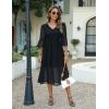 imageBlooming Jelly Womens White Dresses Short Sleeve V Neck Ruffle Cute Sun Dress Chiffon Flowy Shift Mini DressBlack Long