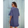 imageBlooming Jelly Womens White Dresses Short Sleeve V Neck Ruffle Cute Sun Dress Chiffon Flowy Shift Mini DressDull Blue