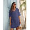 imageBlooming Jelly Womens White Dresses Short Sleeve V Neck Ruffle Cute Sun Dress Chiffon Flowy Shift Mini DressDull Blue