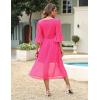 imageBlooming Jelly Womens White Dresses Short Sleeve V Neck Ruffle Cute Sun Dress Chiffon Flowy Shift Mini DressHot Pink