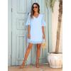 imageBlooming Jelly Womens White Dresses Short Sleeve V Neck Ruffle Cute Sun Dress Chiffon Flowy Shift Mini DressLight Blue