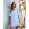 imageBlooming Jelly Womens White Dresses Short Sleeve V Neck Ruffle Cute Sun Dress Chiffon Flowy Shift Mini DressLight Blue