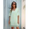 imageBlooming Jelly Womens White Dresses Short Sleeve V Neck Ruffle Cute Sun Dress Chiffon Flowy Shift Mini DressLight Green