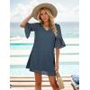 imageBlooming Jelly Womens White Dresses Short Sleeve V Neck Ruffle Cute Sun Dress Chiffon Flowy Shift Mini DressNavy Blue