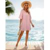 imageBlooming Jelly Womens White Dresses Short Sleeve V Neck Ruffle Cute Sun Dress Chiffon Flowy Shift Mini DressPink2