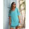 imageBlooming Jelly Womens White Dresses Short Sleeve V Neck Ruffle Cute Sun Dress Chiffon Flowy Shift Mini DressTurquoise