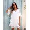 imageBlooming Jelly Womens White Dresses Short Sleeve V Neck Ruffle Cute Sun Dress Chiffon Flowy Shift Mini DressWhite