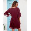 imageBlooming Jelly Womens White Dresses Short Sleeve V Neck Ruffle Cute Sun Dress Chiffon Flowy Shift Mini DressWine Red