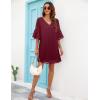 imageBlooming Jelly Womens White Dresses Short Sleeve V Neck Ruffle Cute Sun Dress Chiffon Flowy Shift Mini DressWine Red