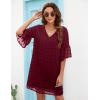 imageBlooming Jelly Womens White Dresses Short Sleeve V Neck Ruffle Cute Sun Dress Chiffon Flowy Shift Mini DressWine Red