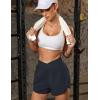 imageBlooming Jelly Womens Workout Shorts Athletic Running Shorts Crossover High Waisted Gym Shorts with Zipper Pockets 25quotDark Blue