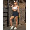 imageBlooming Jelly Womens Workout Shorts Athletic Running Shorts Crossover High Waisted Gym Shorts with Zipper Pockets 25quotDark Blue