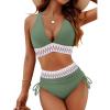 imageBlooming Jelly Women High Waisted Bikini Sets Tummy Control Swimsuits Color Block Two Piece Drawstring Bathing SuitArmy Green New