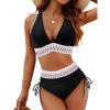 imageBlooming Jelly Women High Waisted Bikini Sets Tummy Control Swimsuits Color Block Two Piece Drawstring Bathing SuitBlack New