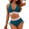 imageBlooming Jelly Women High Waisted Bikini Sets Tummy Control Swimsuits Color Block Two Piece Drawstring Bathing SuitNavy Blue