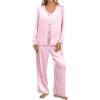 imageBlooming Jelly Women Silk Pajamas Set 2 Piece Satin PJ Sets Long Sleeve with Tie Lounge SleepwearPink