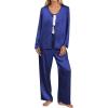 imageBlooming Jelly Women Silk Pajamas Set 2 Piece Satin PJ Sets Long Sleeve with Tie Lounge SleepwearXLarge Deep Blue