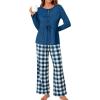 imageBlooming Jelly Womens 2 Piece Pajama Sets Bow Knot Lounge Sets Outfits Soft Pj Sets Pockets Plaid Pants and Peplum topDark Blue