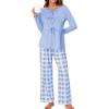 imageBlooming Jelly Womens 2 Piece Pajama Sets Bow Knot Lounge Sets Outfits Soft Pj Sets Pockets Plaid Pants and Peplum topLight Blue