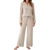 imageBlooming Jelly Womens 2 Piece Pajama Sets Fall Ribbed Color Block Lounge Set Fleece Long Sleeve Pj Sleepwear PocketsApricot