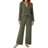 imageBlooming Jelly Womens 2 Piece Pajama Sets Fall Ribbed Color Block Lounge Set Fleece Long Sleeve Pj Sleepwear PocketsArmy Green