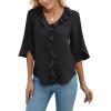 imageBlooming Jelly Womens 34 Length Sleeve Tops Dressy Casual Business Blouses Ruffle V Neck Summer Work ShirtsBlack