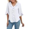 imageBlooming Jelly Womens 34 Length Sleeve Tops Dressy Casual Business Blouses Ruffle V Neck Summer Work ShirtsWhite