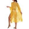 imageBlooming Jelly Womens Bathing Suit Cover Up 34 Sleeve Mesh Swimsuit Coverup Long Floral Beach Lace Kimono Summer CardiganYellow
