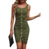 imageBlooming Jelly Womens Bodycon Ruched Dresses Sleeveless Sexy Summer Button Down Mini Tank Dress Tight Ribbed Knit SundressesArmy Green