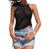 imageBlooming Jelly Womens Crochet Tank Tops High Neck Sleeveless See Through Knit Y2k Tops Sexy Ladies Summer 2024 Beach ShirtsBlack