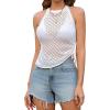 imageBlooming Jelly Womens Crochet Tank Tops High Neck Sleeveless See Through Knit Y2k Tops Sexy Ladies Summer 2024 Beach ShirtsWhite