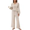 imageBlooming Jelly Womens Cute 2 Piece Pajama Sets Ribbed Bow Tie Lounge Set Fleece Long Puff Sleeve Pj Sleepwear PocketsApricot