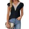 imageBlooming Jelly Womens Dressy Casual Blouses Business Summer Tops 2024 Trendy Lace Cap Sleeve V Neck ShirtsBlack