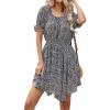 imageBlooming Jelly Womens Flowy Summer Dresses Floral Chiffon Short Sleeve Dress 2023 Casual Boho A Line Sun DressesBlack Floral Print