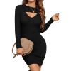 imageBlooming Jelly Womens Long Sleeve Sweater Dress Sexy Cut Out Bodycon Mini Fall Dress Trendy Ribbed Knit Ladies Winter SweaterBlack