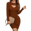 imageBlooming Jelly Womens Long Sleeve Sweater Dress Sexy Cut Out Bodycon Mini Fall Dress Trendy Ribbed Knit Ladies Winter SweaterBrown