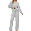 imageBlooming Jelly Womens Lounge Set Cute Long Sleeve Pajama Sets Casual 2 Piece Pj Outfit Fall Sleepwear PocketsGrey