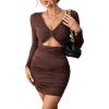 imageBlooming Jelly Womens Mini Sexy Dress Cutout Ruched Club Party Dresses Drawstring Birthday Bodycon Dress 2023New Brown