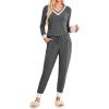 imageBlooming Jelly Womens Pajama Sets 2 Piece Textured Lounge Set Color Block Pj Sets Soft Sleepwear Pockets 2024Dark Grey