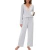 imageBlooming Jelly Womens Pajama Sets Lace V Neck Lounge Sets 2 Piece Loungewear Pj Set with Pockets 2024Grey