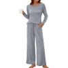 imageBlooming Jelly Womens Pajama Sets Pleated Long Sleeve 2 Piece Lounge Set Sleepwear Pj Sets with Pockets 2024Grey