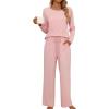 imageBlooming Jelly Womens Pajama Sets Pleated Long Sleeve 2 Piece Lounge Set Sleepwear Pj Sets with Pockets 2024Pink